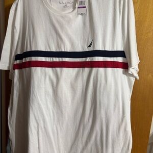 Nautica Men's White Tee with Navy and Red Stripes